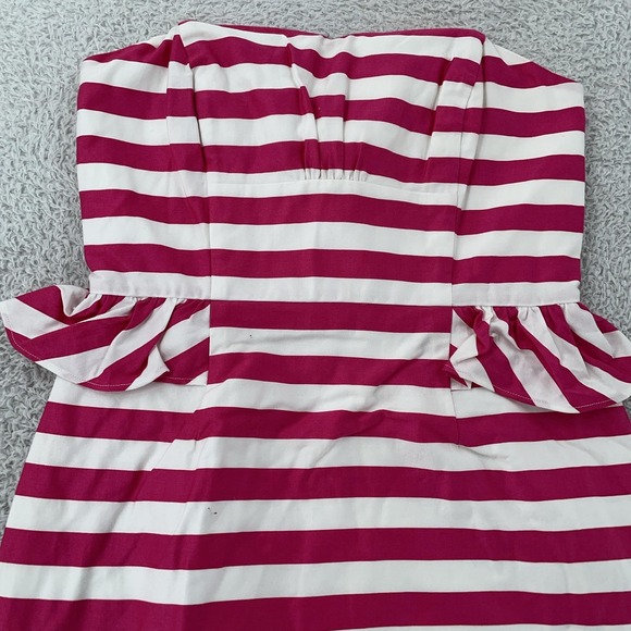 Lilly Pulitzer Strapless Peplum Dress Womens 0 Striped Pink White Ruffle Cockail - Picture 2 of 9